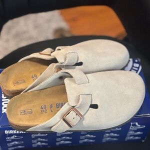 Birkenstock Beige Suede Clogs